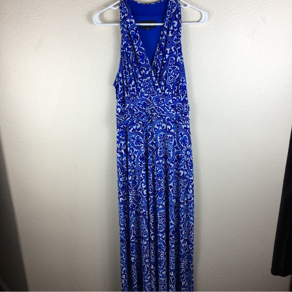 Black Label by Evan-Picone Blue White Maxi Dress Size 12